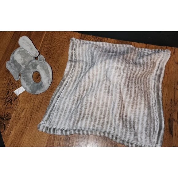 Lila and Jack Lovey White Gray Striped Elephant Security Blanket & Rattle Soft - Picture 3 of 5